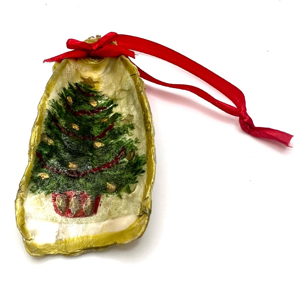 Festive Christmas Tree Ornament with Red Ribbon